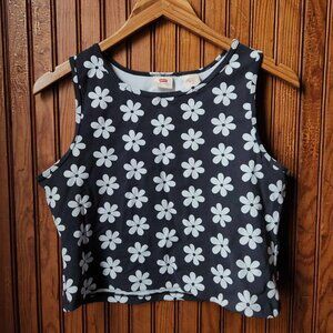 LEVI'S Daisy Crop Tank Top - Blue and White - High Neckline - Size Large